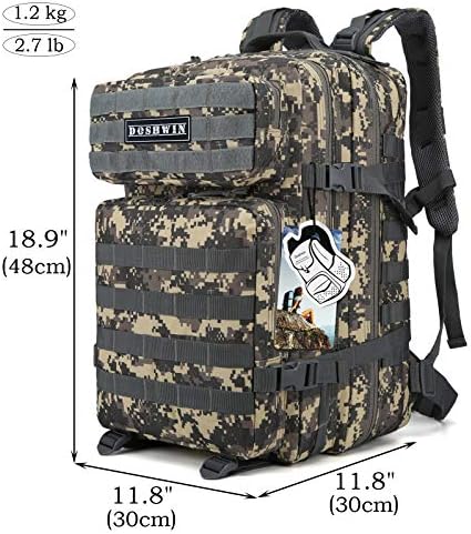 Doshwin 40L Military Backpack Tactical Army Assault Pack Molle Camo Rucksack for Camping Trekking Travel Hiking