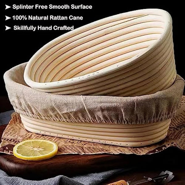 JETAINE Bread Proofing Basket Starter kit, 9Inch Round+10Inch Oval Banneton Proving Basket, Sourdough Bread Making Accessories with Liner+Bread Lame+Dough Scraper+Bamboo Brush, Baking Gifts for Baker