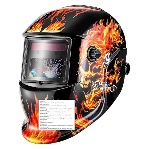 DEKO Welding Helmet Auto Darkening: True Color Solar Powered Auto Darkening Welding Helmets Welder Mask Hood (Skull Design)