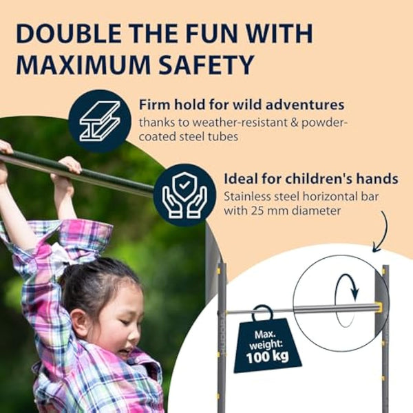 HUDORA Gymnastics Bar Fabian Standard/Pro - Single/double gymnastics bar for children & adults - 4 level height-adjustable gymnastics bar - Sturdy outdoor fitness bar for up to 100kg