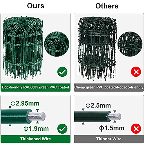 Amagabeli Garden Home 0.4M x 25M Green Garden Border Fence 2.95mm RAL6005 PVC Coated Metal Wire Fencing Rustproof Netting Border Edge for Outdoor