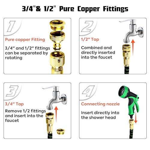 150FT Expandable Garden Hose Pipe Set & 10 Pattern Spray Nozzle Flexible Expanding Magic Hose with 3/4" 1/2" Fittings for Outdoor,Garden,Home