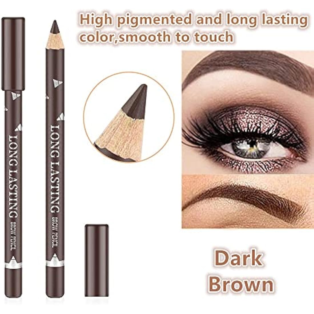 Go Ho 12 PCS Brown Eyebrow Eyeliner Pencil Set, Waterproof Eyebrow Pencil,Long-lasting Sweat-proof Eyeliner Makeup Brow Tint Pen（Dark Brown）