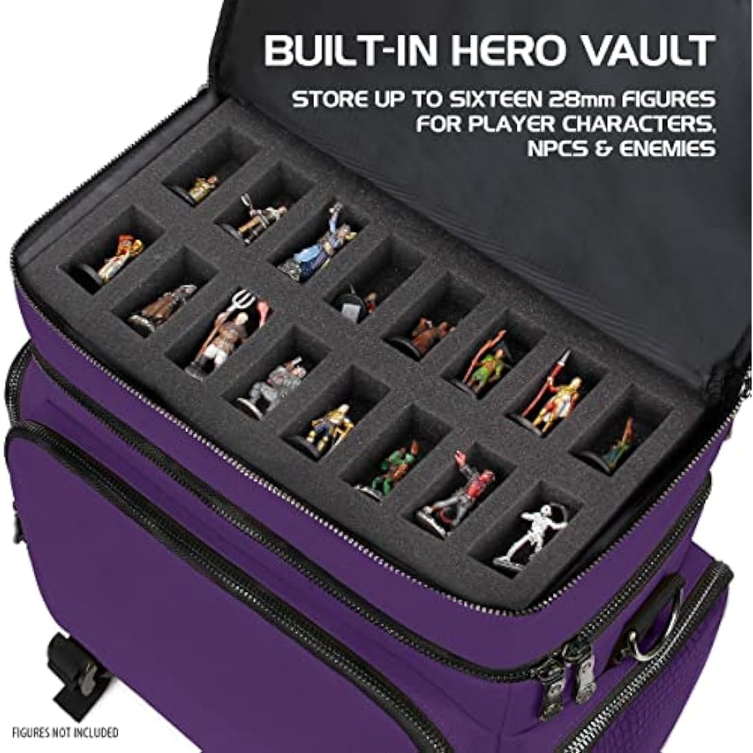 ENHANCE Collector's Edition RPG Adventurer's DND Bag - Dragon Hide Exterior Travel RPG Bag with Tabletop Miniatures Storage Vault, Mat Holder, DND Dice & Token Pockets, Fits 4-8 Books (Dragon Purple)