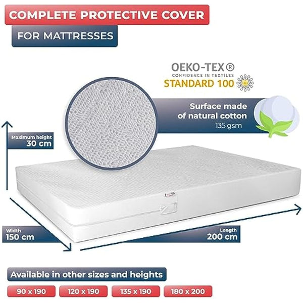 WRAPPYBAG Bed Bugs Mattress Protector - Mattress Cover - Zipped Mattress Protector - Waterproof - Cotton Surface - King Size