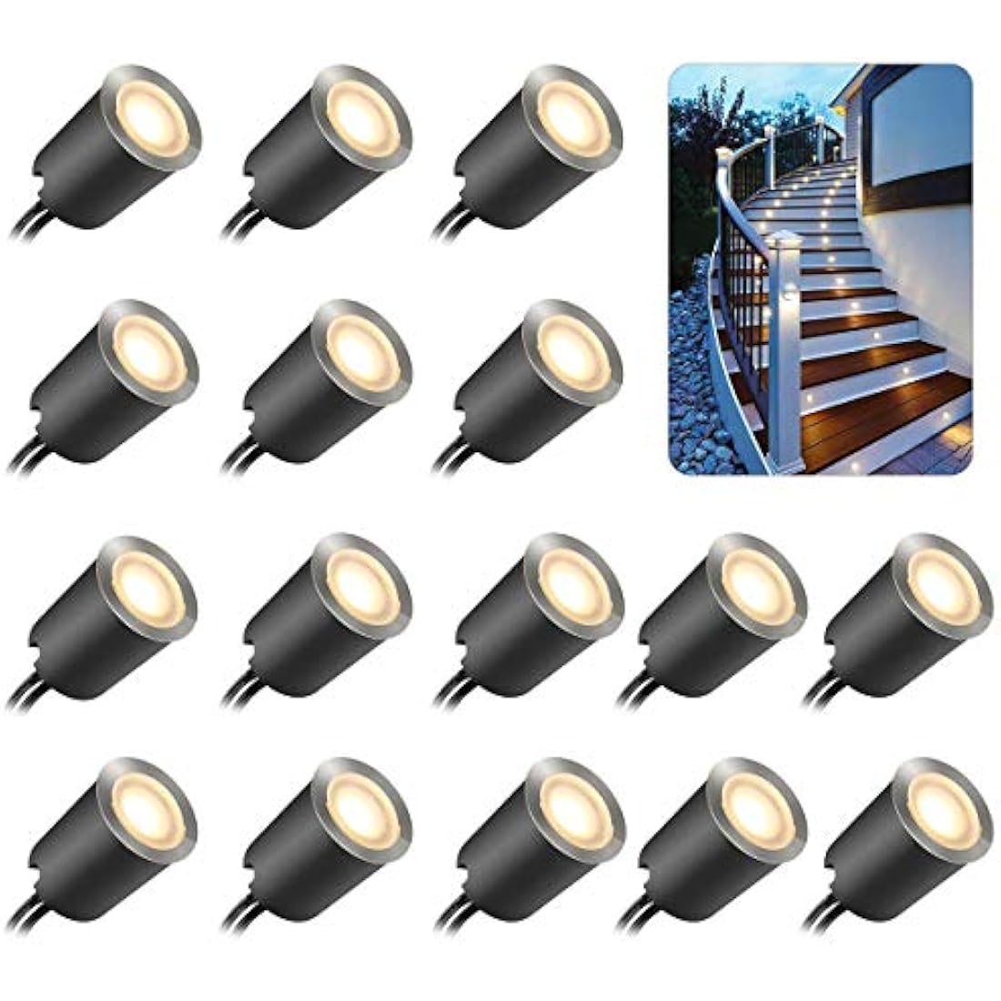 SMY Lighting16Pack Decking Lights, LED Deck Lights with Protecting Shell φ32mm,Warm White Deck Lighting IP67 Waterproof, 12V Low Voltage for Garden Steps,Stair,Patio,Floor,Kitchen Skirting Decoration