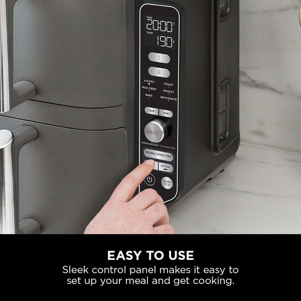 Ninja Double Stack XL Air Fryer, Vertical Dual Drawer AirFryer with 4 cooking levels, 2 Drawers and 2 Racks, Space Saving Design, 9.5L Capacity, 6 Cooking Functions, 8 Portions, Grey, SL400UK