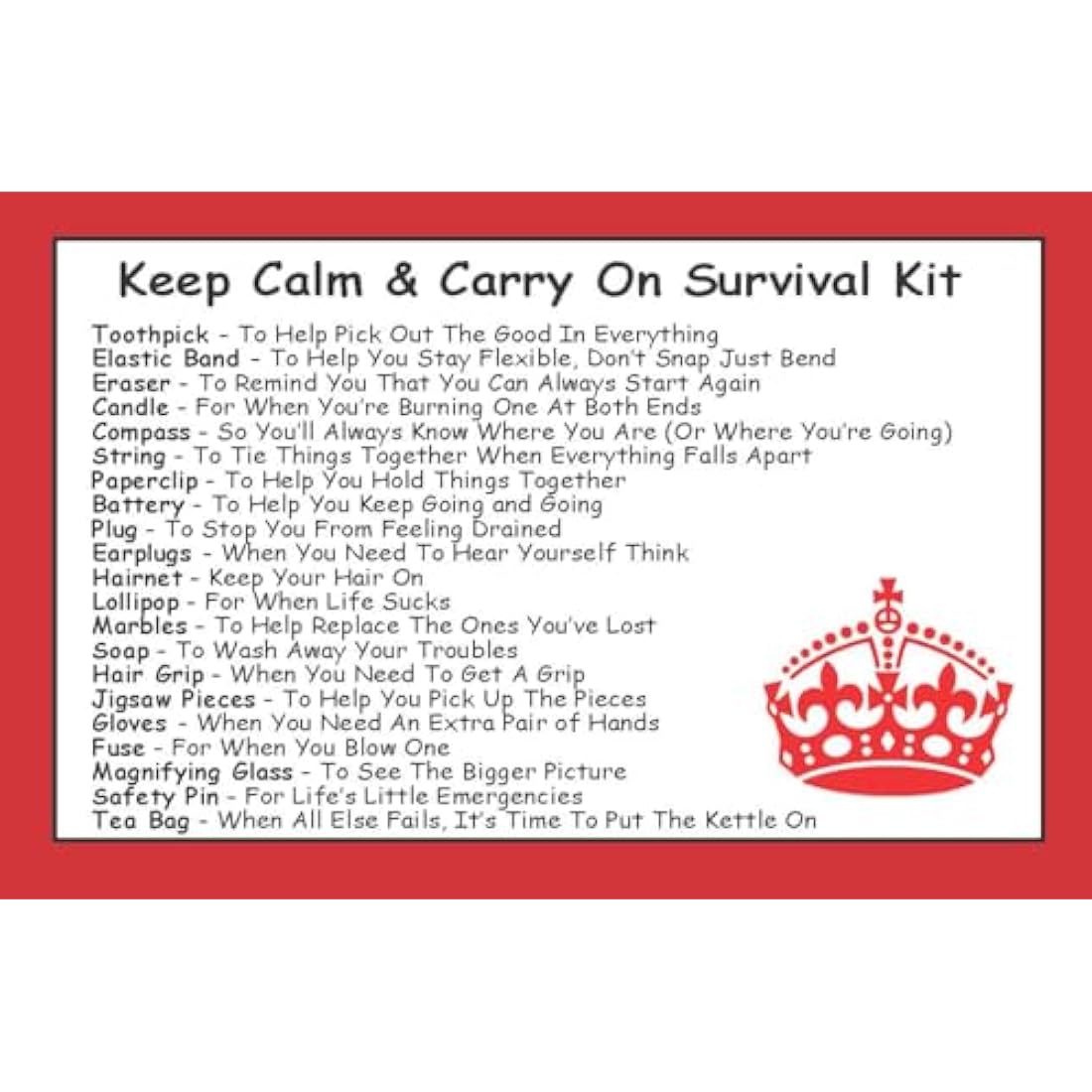 Keep Calm & Carry On Survival Kit In A Can. Humorous Funny Unique Birthday, Retirement, Christmas, New Year Novelty Present & Card Gift Set For A Teacher Mum Mate Son Daughter Parent Grandad