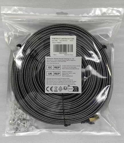 VOIETOLT Cat 8 Ethernet Cable 10M, High-Speed 40Gbps/2000Mhz Flat Braided Internet Cable, Gigabit STP RJ45 Network Cable Compatible for PS4/5, for Modem, PC/Laptop