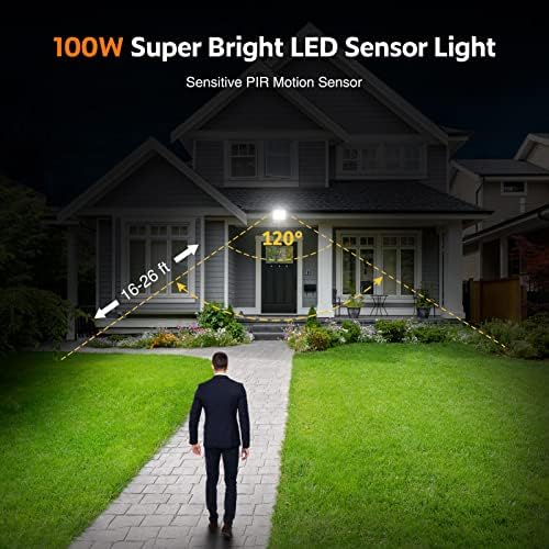 YIQIBRO 100W PIR Security Lights Outdoor Motion Sensor 2 Pack, 10000LM LED Floodlight with PIR, IP67 Waterproof Flood Lights Motion Sensor for Garden, Garage, Patio, Yard