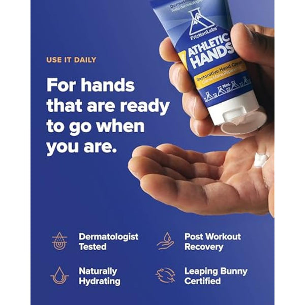 Friction Labs Athletic Hands - Daily Restorative Hand Cream for Active & Dry Skin - Derm Tested Non-Greasy Shea Butter Improves Elasticity & Resilience - Hand Salve for Athletes - Eucalyptus Scent
