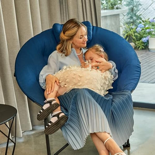 EVER ADVANCED XL Moon Chair for Adults 6cm Padded Garden Saucer Chair, Heavy Duty Camping Foldable Folding with High Back, Super Wide Round Seats, supports 150KG Blue