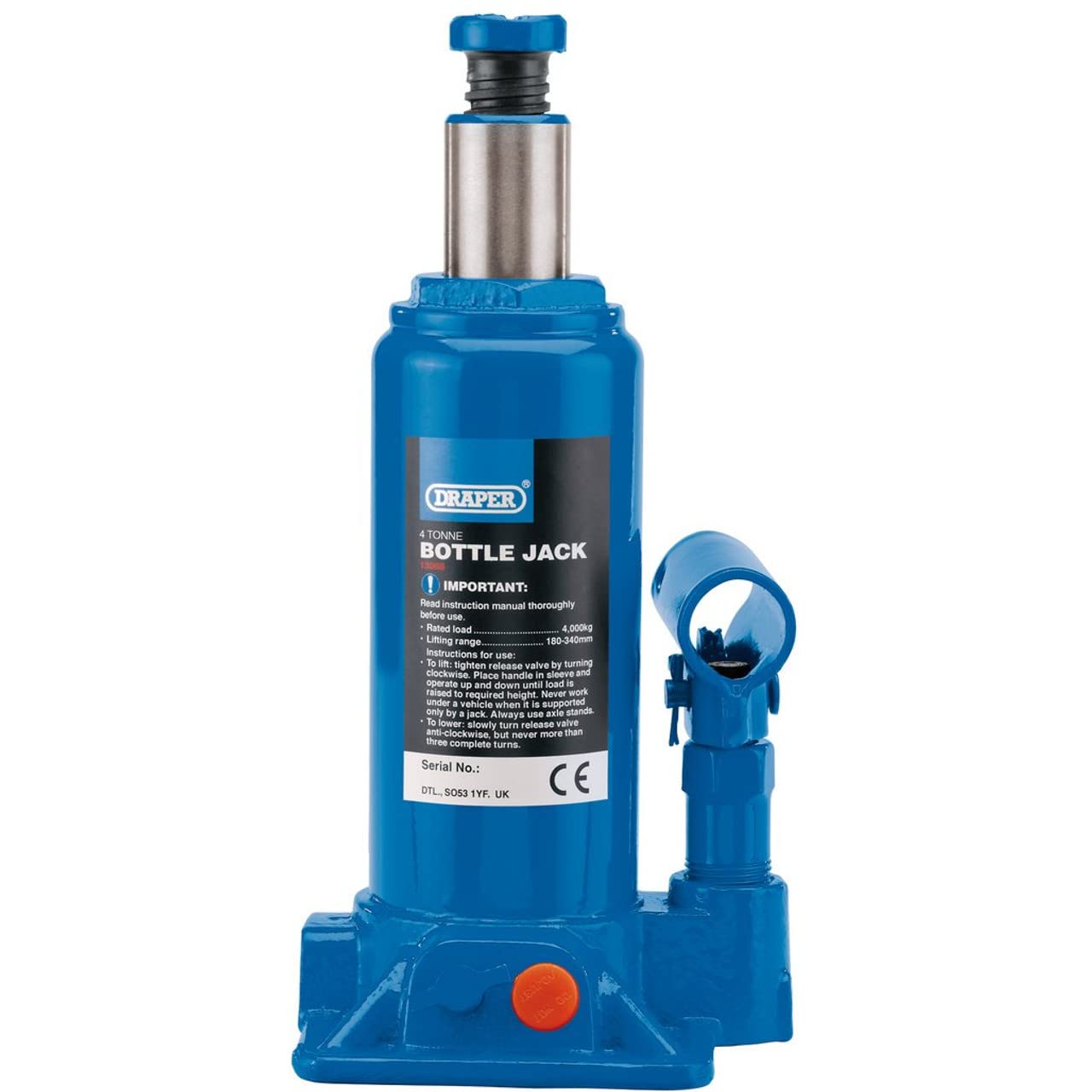 Draper 13073 Hydraulic Bottle Jack (12 Tonne), Blue