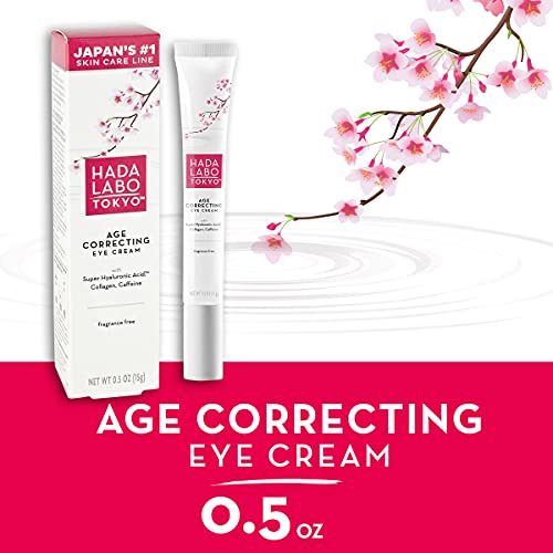 Hada Labo Tokyo Age Correcting Eye Cream 0.5 Fluid Ounce - with Super Hyaluronic Acid Caffeine Collagen and Light Diffusing Pigments - lightweight non-greasy fragrance free (packaging may vary)