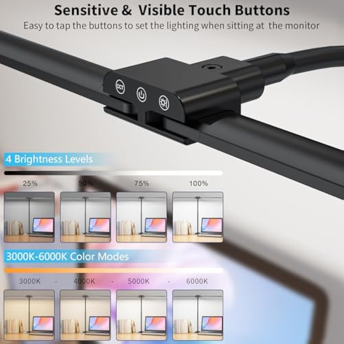 KableRika LED Desk Lamp for Office, Double Head Desk Lamp with Base, Dimmable Architect Desk Light, Eye Caring Monitor Light Bar with Timer, Task Lamp for Work Study Read Home Office Lighting