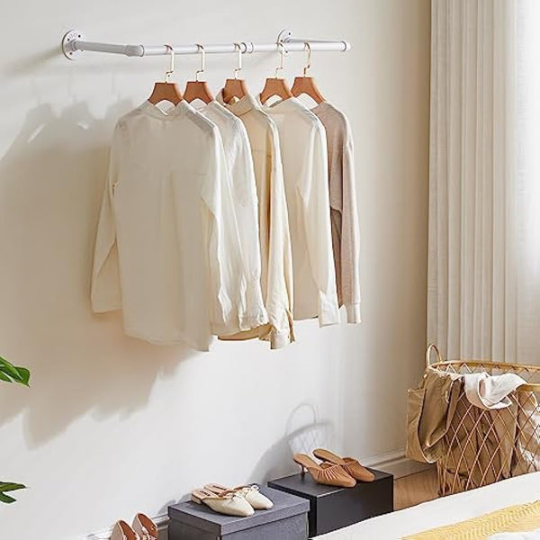 IBUYKE 94 cm Wall Mounted Coat Rack Industrial Design Wall Mount Removable Clothes Rack Space-Saving, Holds up to 50 kg, Two Bases, White TYJ001W-2