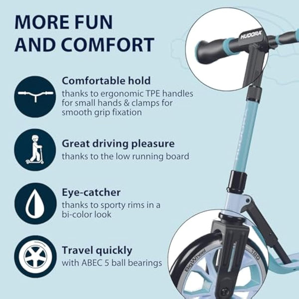 Hudora BigWheel® 180 Advanced Junior safe children's scooter from the age of 3 - Foldable an height-adjustable city scooter with reflectors - For boys & girls up to 60 kg
