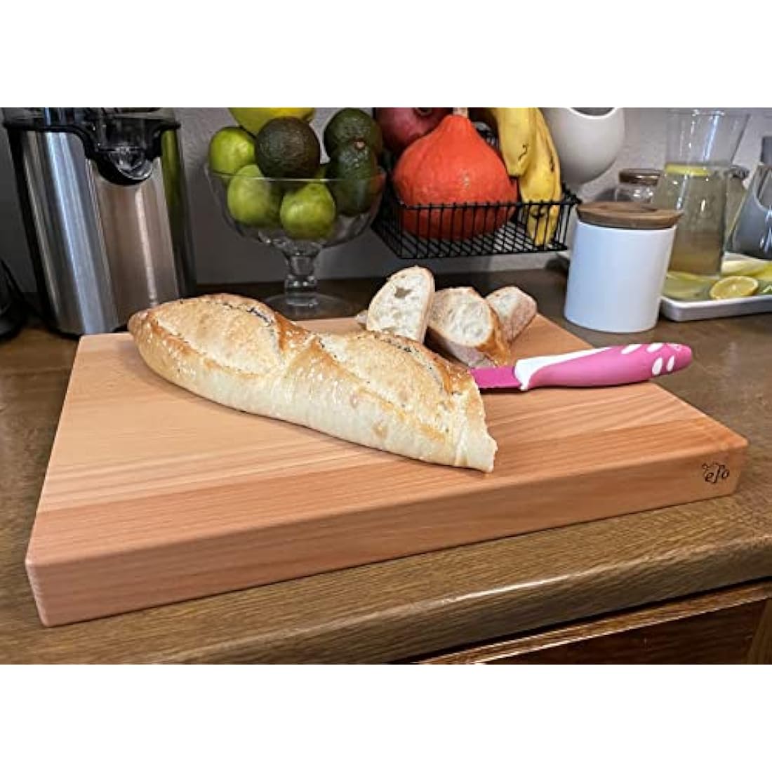 EFO Wooden Chopping Board 40x30x4 cm | Cutting Board with Rounded Edges Made of Beechwood | Kitchen Block for Serving, Slicing and Dicing | Bread Board with Practical Handles | Natural Finish