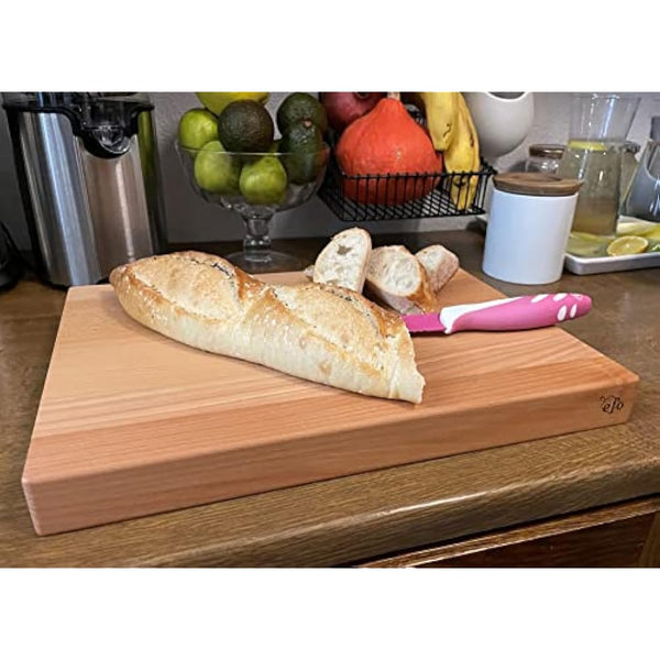 EFO Wooden Chopping Board 40x30x4 cm | Cutting Board with Rounded Edges Made of Beechwood | Kitchen Block for Serving, Slicing and Dicing | Bread Board with Practical Handles | Natural Finish