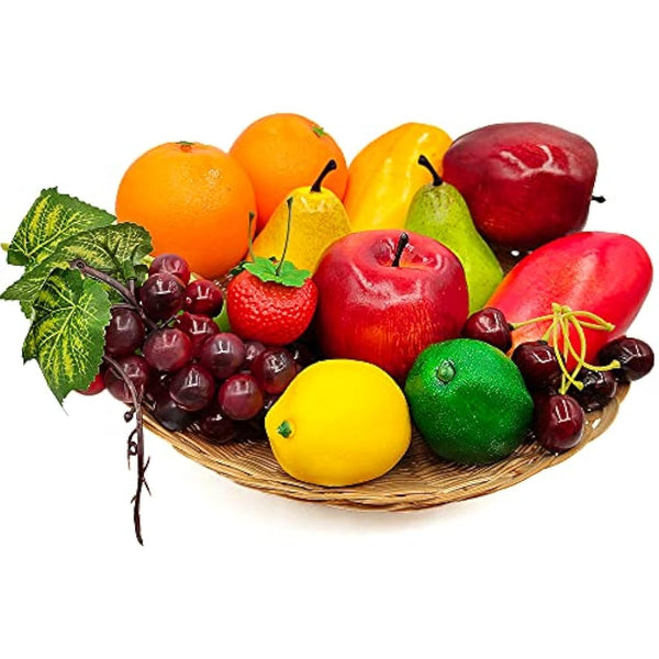 17 Pcs Fake Fruit, Simulation Fruit Props for Photography, Display, Lifelike Realistic Artificial Fake Fruits Home Decor Craft Fruit Set Fake Lemon Fake Grape Strawberry