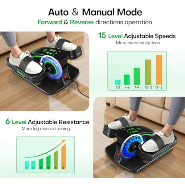 FOUSAE Under Desk Elliptical Machine for Home, 2 in 1 Electric Pedal Exerciser, Electric Leg Exerciser for Seniors with 15 Adjustable Speed, Seated Cross Trainer with Remote Control & Non-Slip Pad