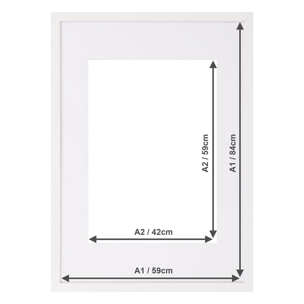 Fabian Clarke London A1 Modern White Wooden Picture Photo Frame with White A2 Mount to Hang Portrait or Landscape