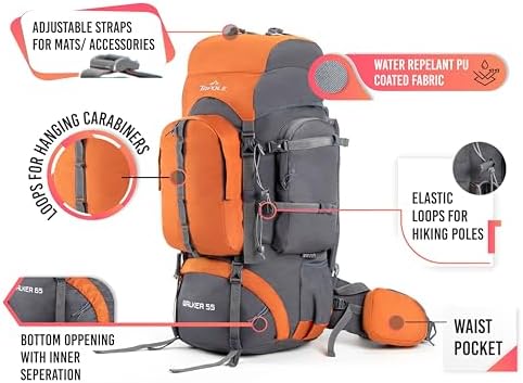 Tripole Walker 65 Litres Backpack | Internal Frame With Metal Rod | Rain Cover | Bottom Opening | Laptop Section, black, Backpack Backpacks