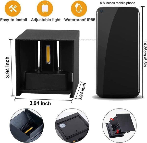 CHENBEN Outdoor Wall Lights 12W Waterproof IP65 Aluminum Black Indoor Wall Lamp LED Outside Wall Lights Adjustable Beam 3000K Warm White for Garden Bedroom Living Room Aisle (4 Pack)