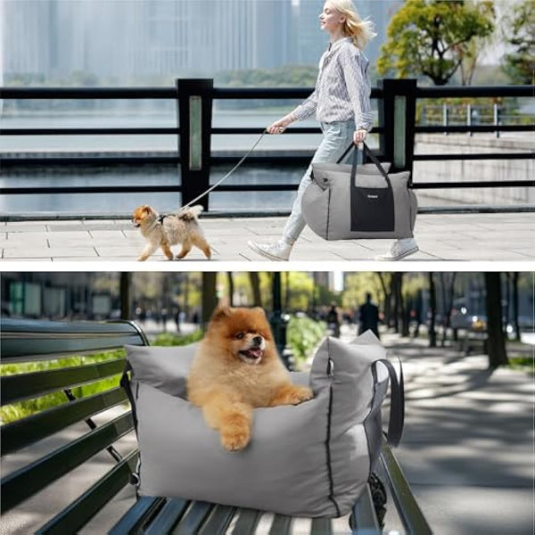 Lesure Dog Car Seat for Medium Dog - Waterproof Dog Booster Seat for Car with Storage Pockets, Clip-On Safety Leash and Chopped Foam Filling, Small Pets Travel Carrier Bed, 58x56x33cm, Grey