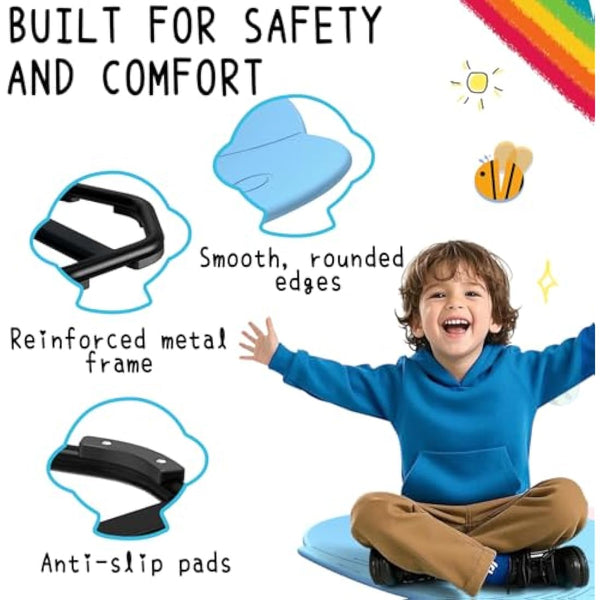 Evie Bee Spinning Chair for Kids, Autism Sensory Equipment, 360° Swivel Toys Wobble, ADHD Kids Swivel Chair for Balance & Coordination Training, Safe Durable Play Spinning Seat (Blue Rocket)