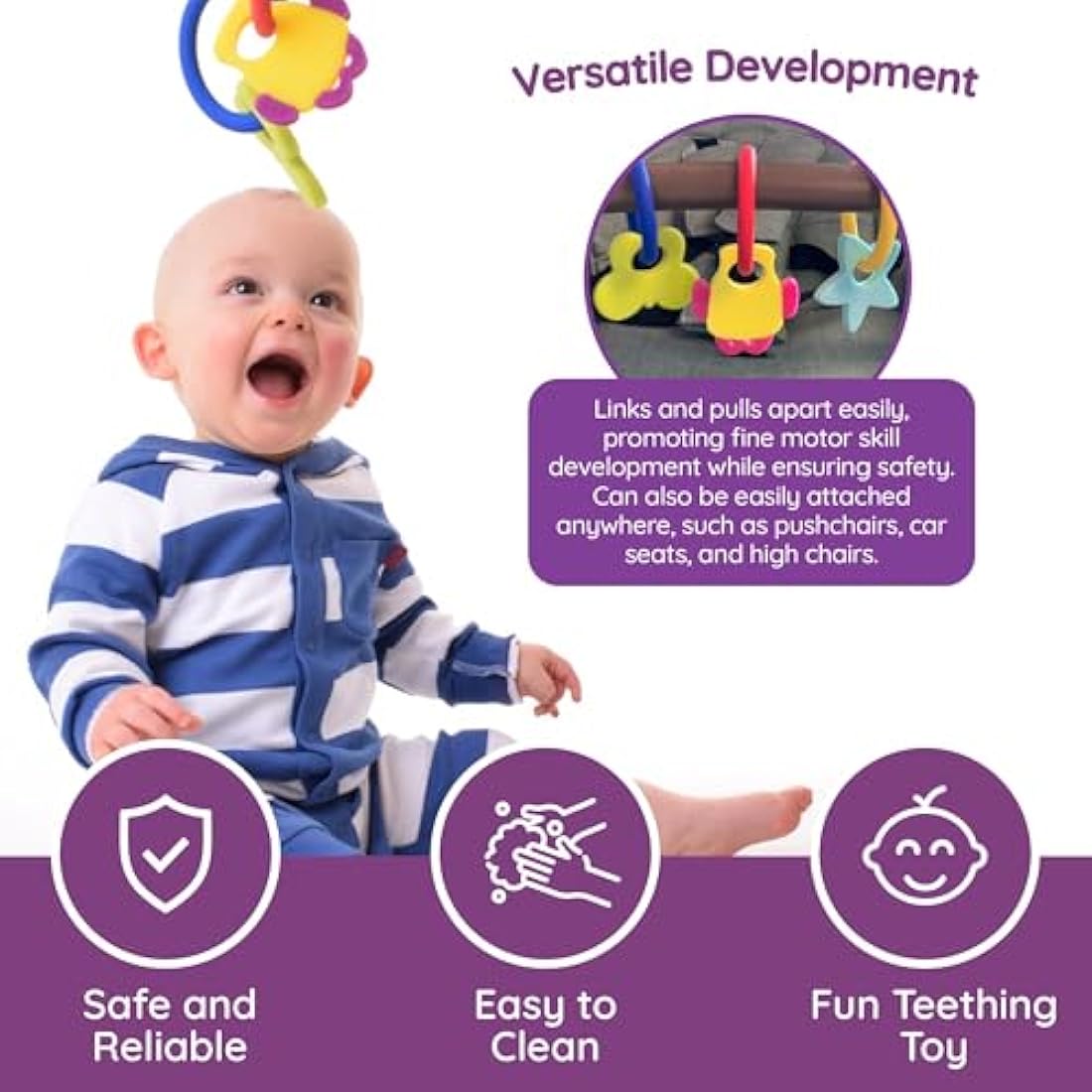 Gummee Link n Teethe, 3-6 Months Silicone Teething Rings & Teething Toys for Baby, Helps to Soothe Achy Baby Gums & Develop Sensory Skills - Baby Teething Toy, Ring Shaped Linking Teethers for Babies