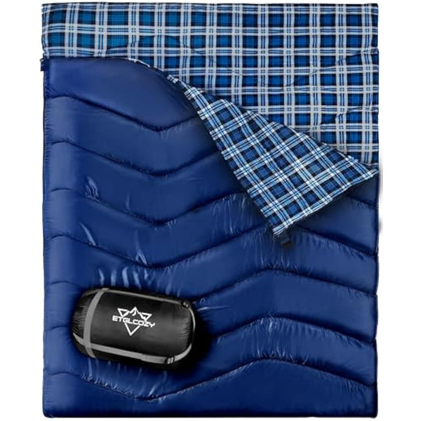 ETGLCOZY Double Sleeping Bag for Adults Camping, XL Queen Size 2 Person Cotton Flannel Sleeping Bags for All Season Hiking Backpacking, Lightweight Waterproof for Cold Weather & Warm