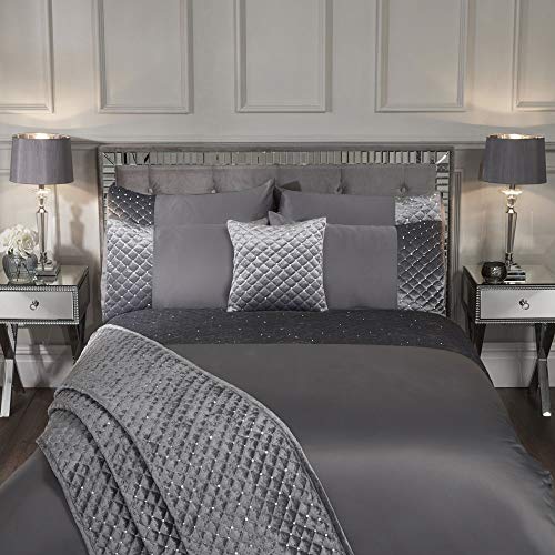 Emma Barclay Glamour - Quilted Sequin Velvet Duvet Set in Silver - Super King Bed