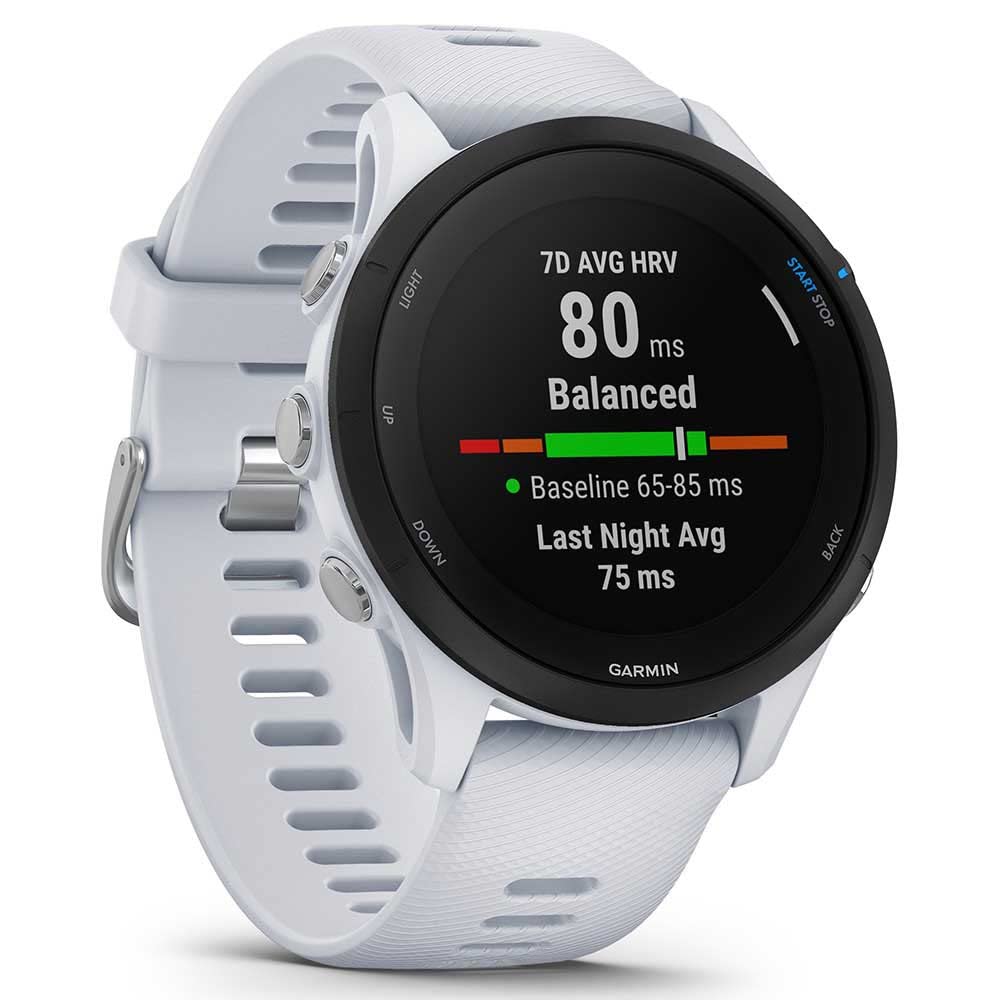 Garmin Forerunner 255 Music GPS 46mm Running Smartwatch, Lightweight, Music Storage, Advanced Training & Insights, Safety & Tracking Features, up to 14 days Battery Life, Whitestone