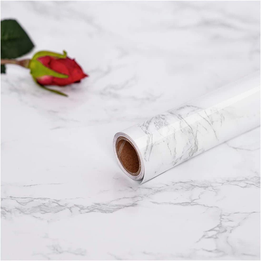 Hode Marble Vinyl Wrap 90cmx600cm, White Granite Sticky Back Plastic Roll, Marble Self Adhesive Wallpaper for Kitchen Countertop Worktop Vinyl