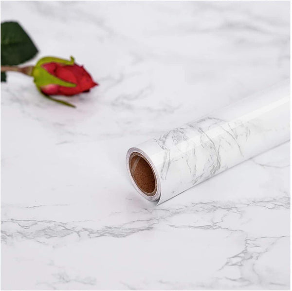 Hode Marble Vinyl Wrap 90cmx600cm, White Granite Sticky Back Plastic Roll, Marble Self Adhesive Wallpaper for Kitchen Countertop Worktop Vinyl