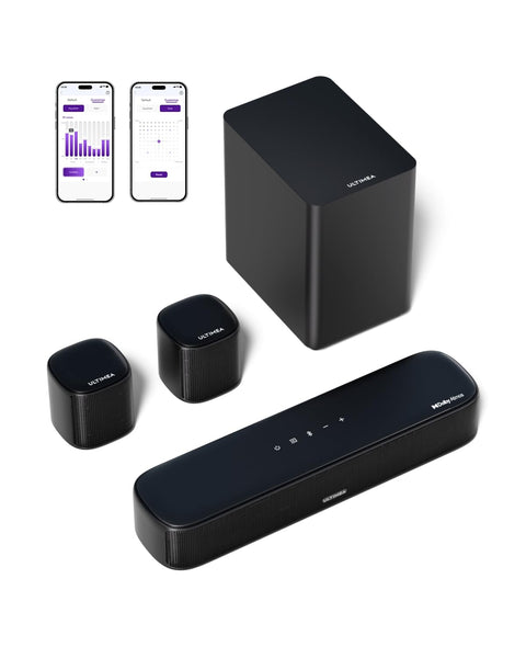 ULTIMEA 4.1ch Sound Bar for Smart TV with Subwoofer, App, Peak Power 200W, 2-in-1 Detachable Bluetooth 5.3 Soundbar, Bass Adjustable, 3 EQ Modes TV Sound Bar, ARC/Optical/Aux, Apollo S50 2025 Version