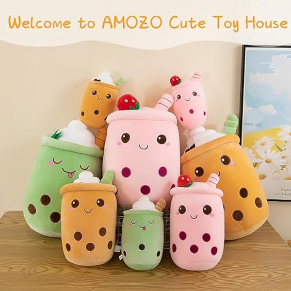 AMOZO Bubble Tea Plush Pillows, Cute Boba Plushies Soft Toys Giant Boba Stuffed Animal pillow for Boba Lovers (Pink, 35cm)