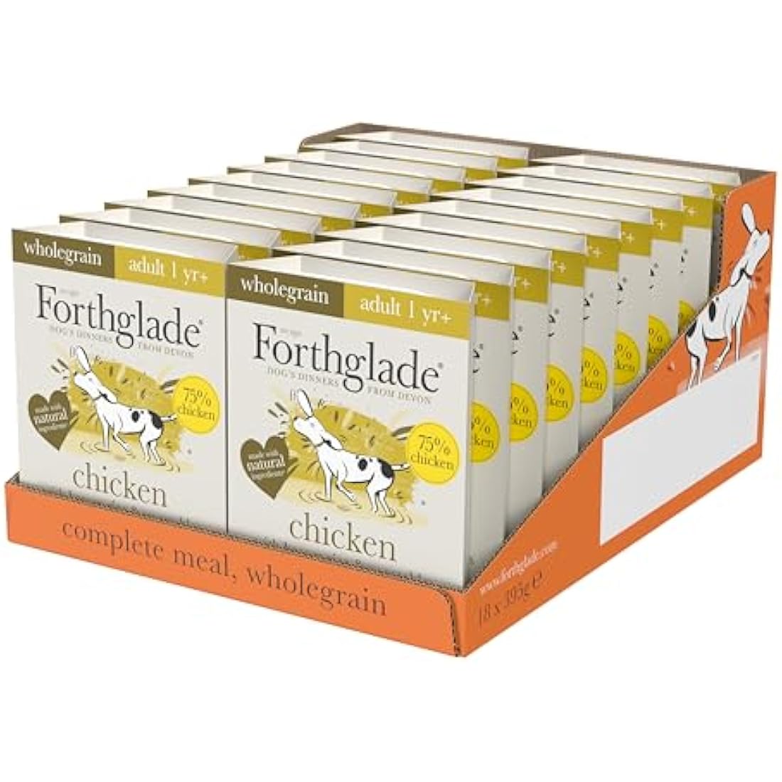 Forthglade Wet Dog Food (18 x 395g Trays) - Wholegrain & Hypoallergenic Dog Food, Chicken with Vegetables and Brown Rice, Adult Stomach Sensitive Meals with Natural Ingredients