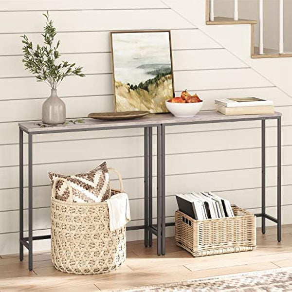 HOOBRO Slim Console Table for Hallway, Metal Frame, Compact Display Sofa Table for Small Spaces, Entryway, Living Room, Sturdy, Greige and Black EBG75XG01