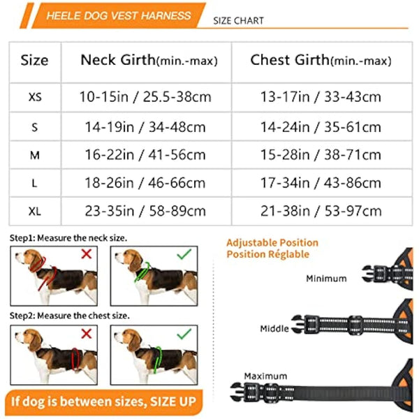 HEELE No Pull Dog Harness - Small, Reflective, Adjustable with Front & Back Leash Attachments & Soft Padded Control Handle - Orange, S