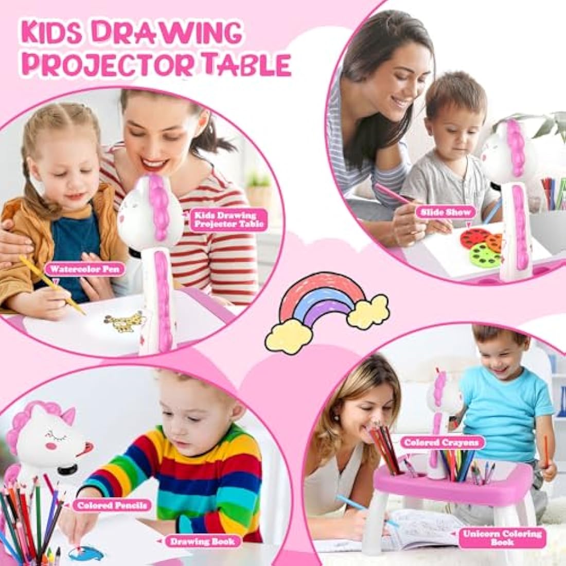 Girls Toys Drawing Projector Table for Kids with 72 Patterns Unicorn Gifts Toy for 3 4 5 6 7 8 Year Old Girls Boys Kids Drawing Supplies with Crayons,Scrapbook,Sticker Book,Stickers,Stamps