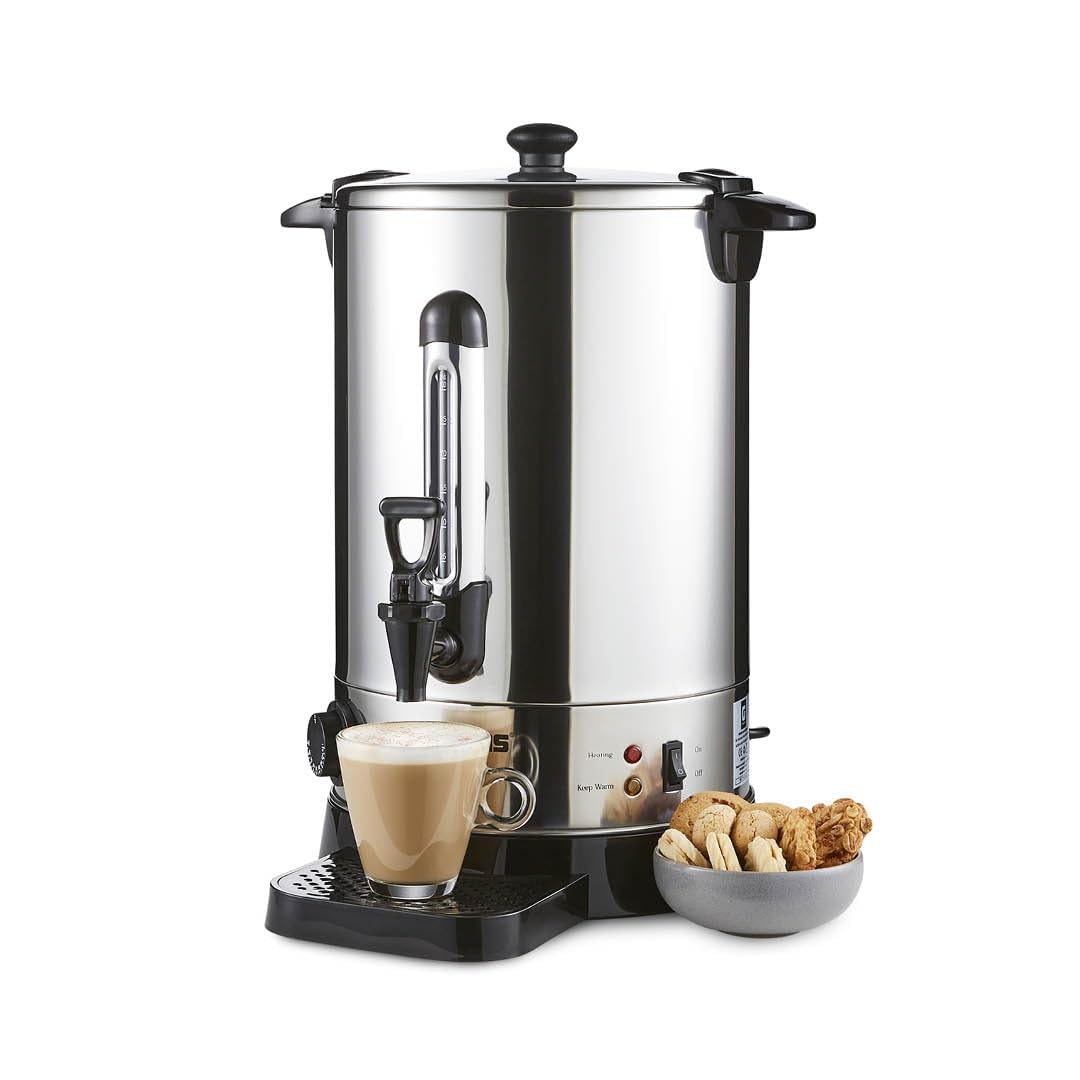 Geepas Electric Catering Urn, 1650W Instant Hot Water Boiler Dispenser - Tea Urn Kettle Home Brewing Commercial Office Use with Keep Warm - Easy Pour Tap, 15 Litre, Stainless Steel – 2 Year Warranty