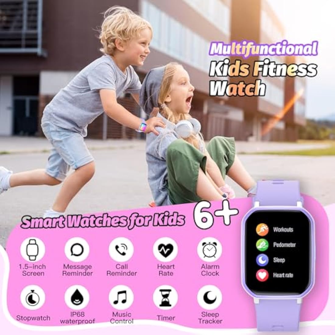 Kids Smart Watch for Girls,IP68 Waterproof Kids Fitness Tracker Watch with 1.5 Inch DIY Face,Heart Rate Sleep Monitor,19 Sport Modes,Calories Counter,Alarm Clock,Great Gifts for Children 6+ (Purple)
