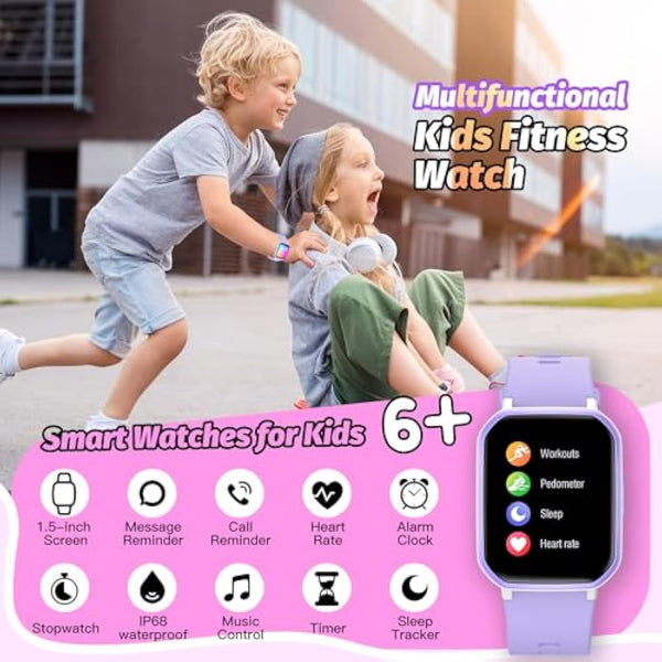 Kids Smart Watch for Girls,IP68 Waterproof Kids Fitness Tracker Watch with 1.5 Inch DIY Face,Heart Rate Sleep Monitor,19 Sport Modes,Calories Counter,Alarm Clock,Great Gifts for Children 6+ (Purple)