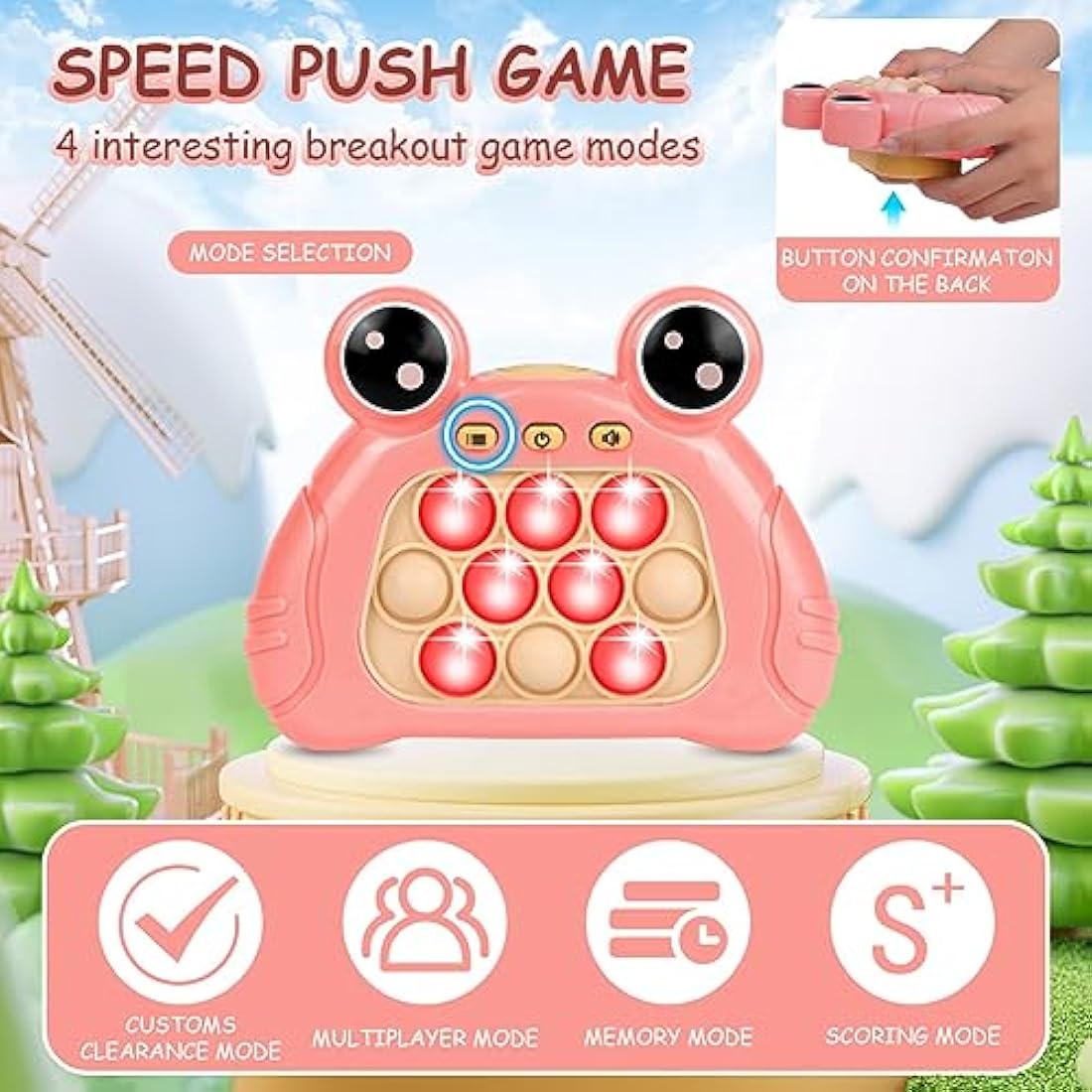 Ainiv Pop Game Sensory Fidget Toys, Light Up Pattern Popping Handheld Game, Puzzle Bubble Controller Machine, Ball Push Stress Toys Fun Present for Kids and Aldults, Pink Frog