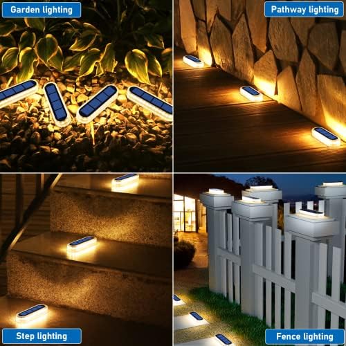YiLaie Solar Deck Lights, Garden Solar Lights Solar Step Lights, 6 Pack IP68 Waterproof Auto On/Off Solar Lights Outdoor Garden Fence with 30 LED for Driveway Deck Pathway Stair Fence Decoration
