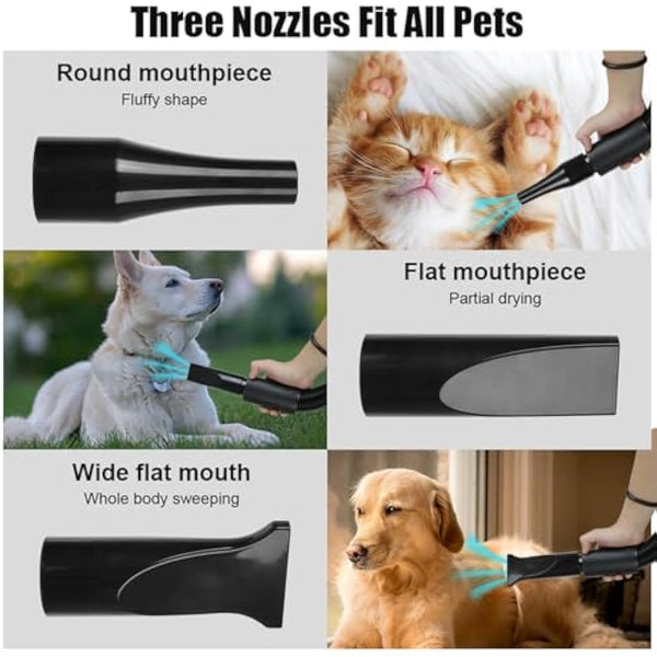 Dog Hair Dryer, 2800W Dog Blaster Dryer, Pet Grooming Hair Dryer, Stepless Speed Pet Dryer Blower with 4 Different Nozzles and Extendable Hose, Low Noise Professional Pet Hair Dryer for Dogs (Blue)