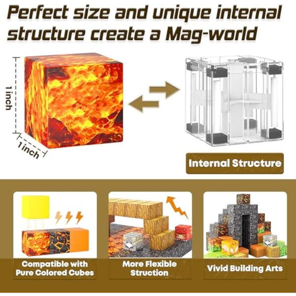 Dinosaur Toys Magnetic Blocks-Build Mine Magnet World Volcano Edition Kids Toy for 3+ Year Old Boys and Girls, Magnetic Tiles Toddler Toys Games Building Jurassic Construction Sensory Toy Gifts