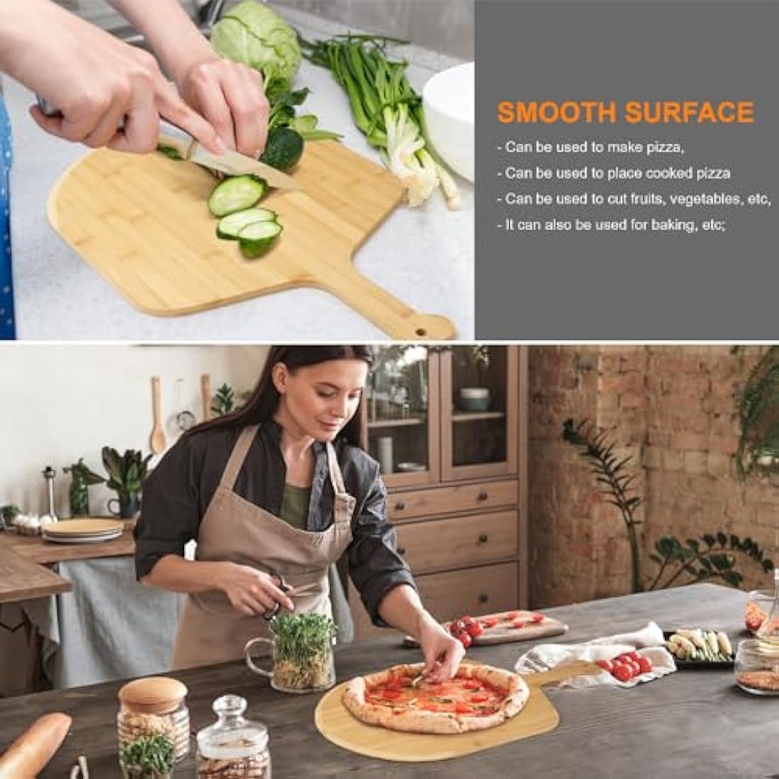2Pack Pizza Board 14 inch with Grooves, Double-Sided Use Pizza Cutting Board with 8 Slice for Pizza, Bread, Cheese, Vegetable, Fruits